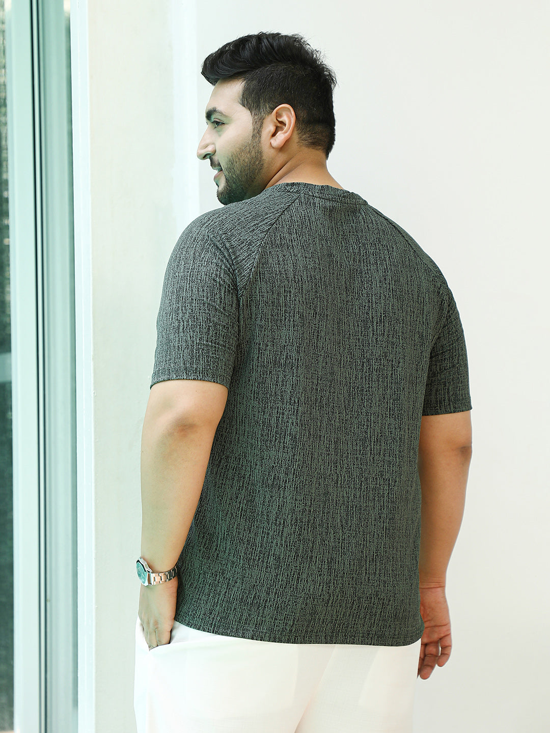 Contrast-Heathered Knitted T-Shirt
