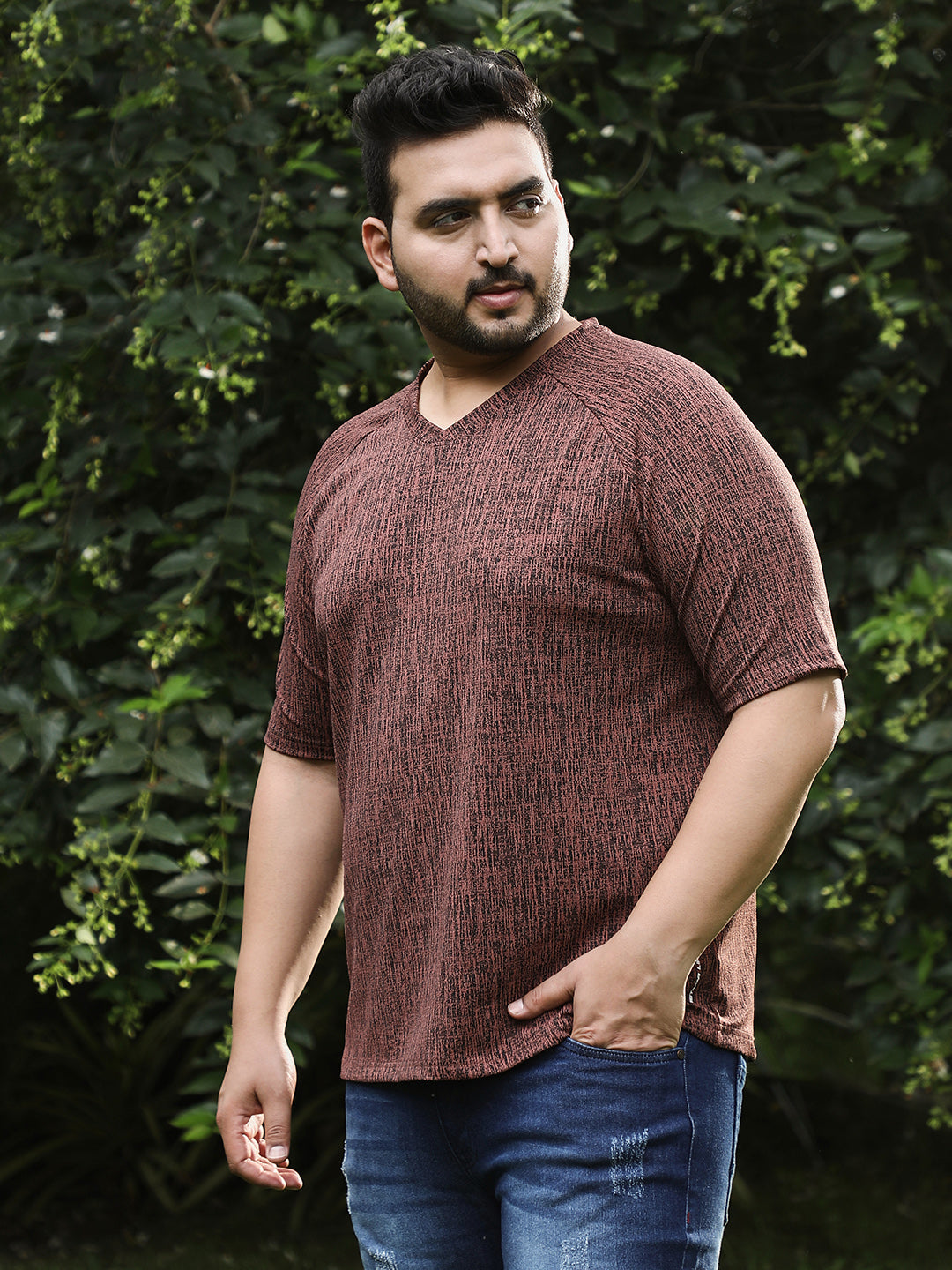 Contrast-Heathered Knitted T-Shirt