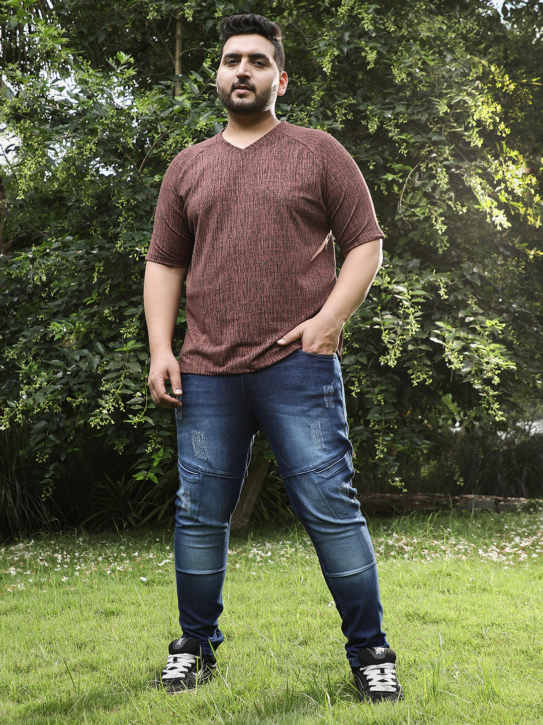 Contrast-Heathered Knitted T-Shirt