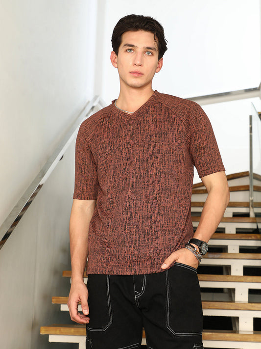 Contrast-Heathered Knitted T-Shirt