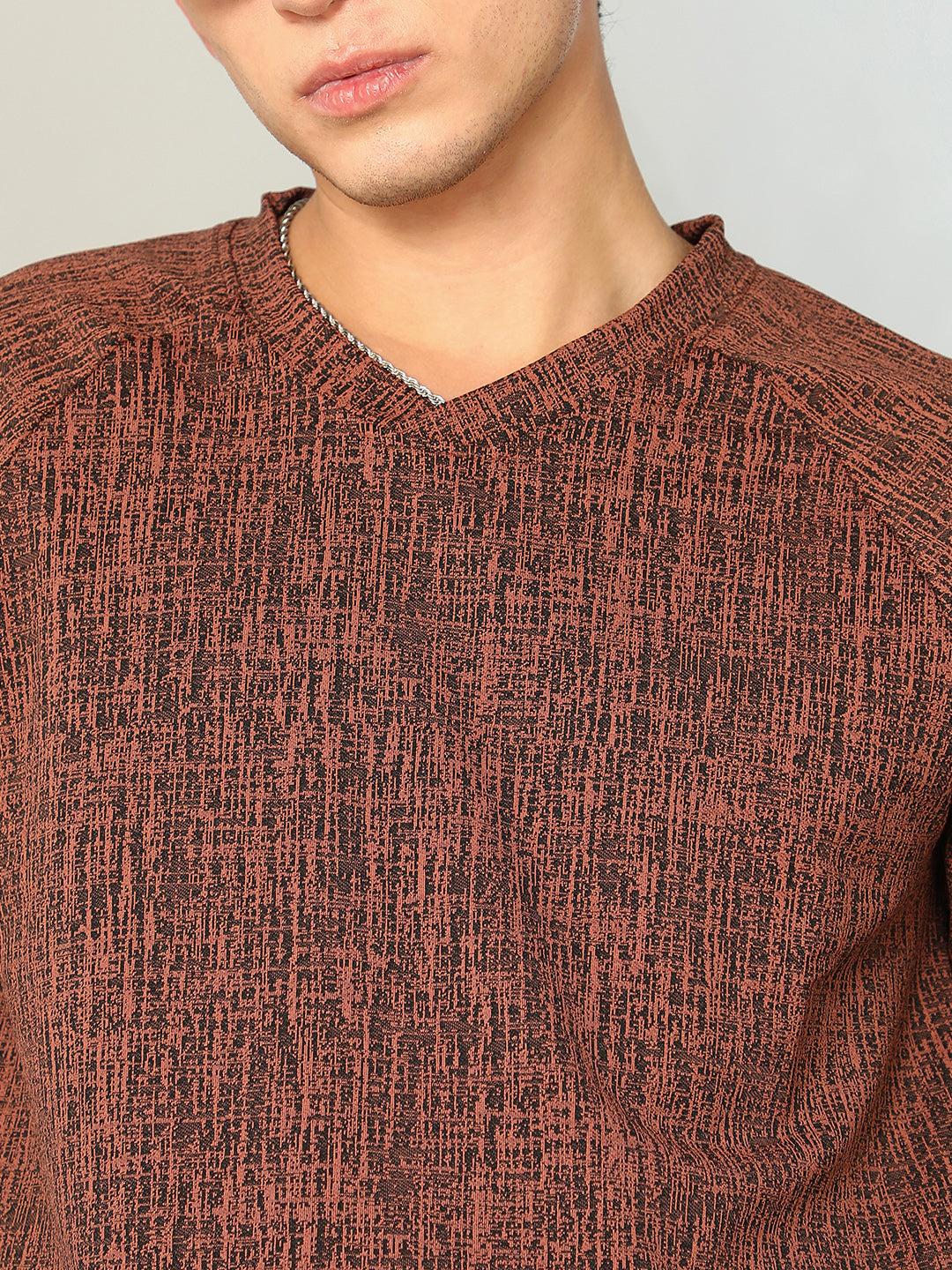 Contrast-Heathered Knitted T-Shirt