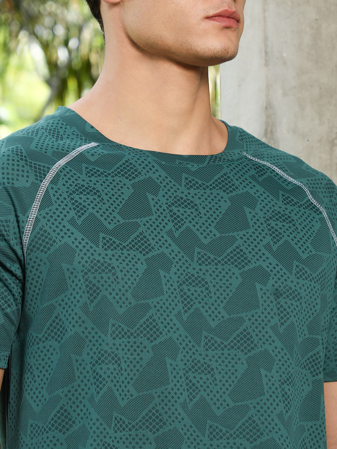 Emerald Green Abstract-Imprint Activewear T-Shirt