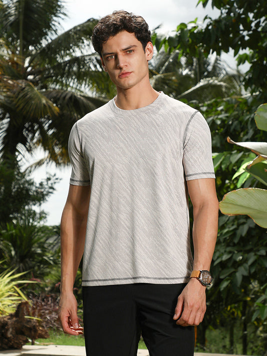 Cloud Grey Plash-Imprint Activewear T-Shirt