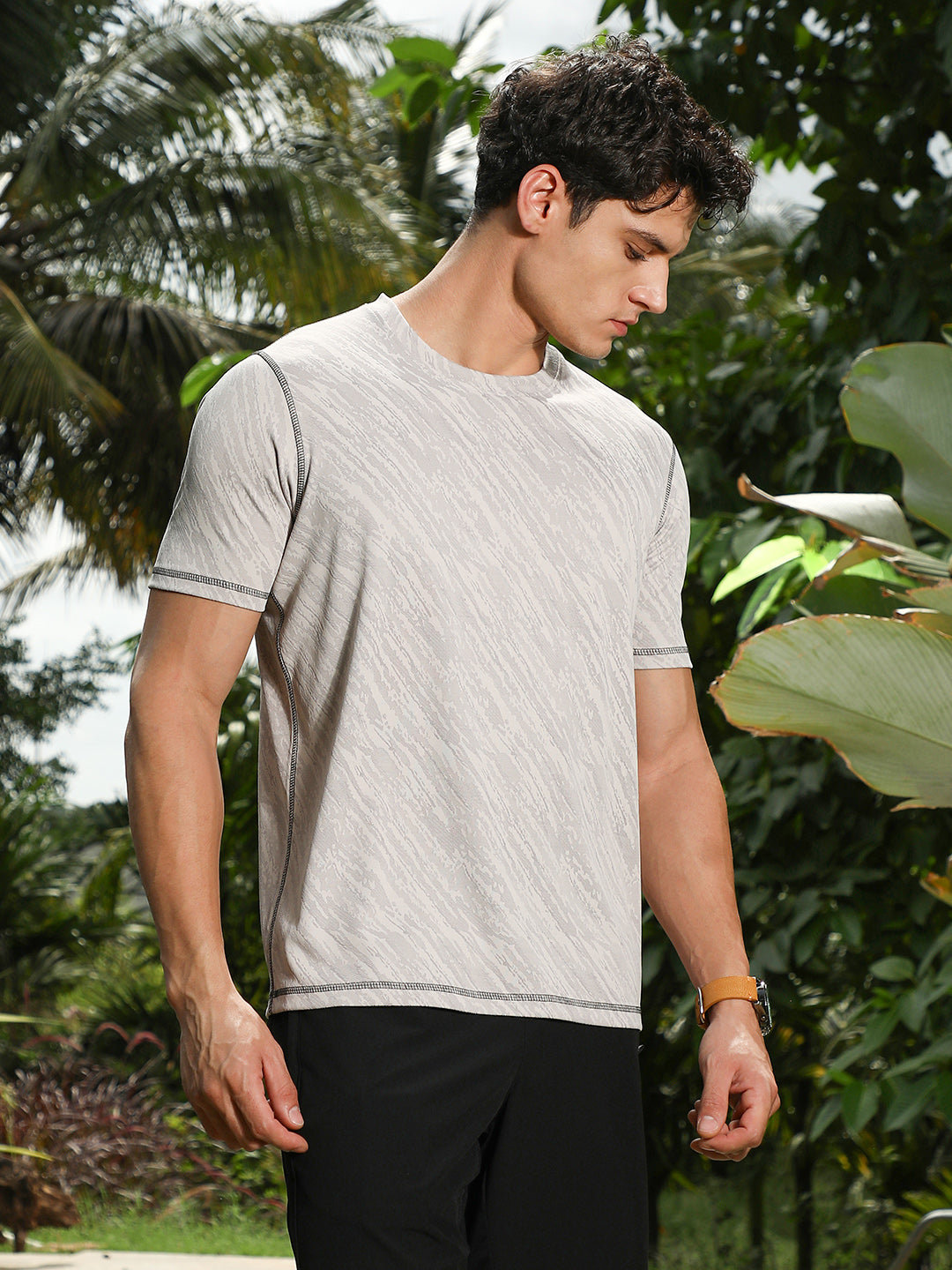 Cloud Grey Plash-Imprint Activewear T-Shirt