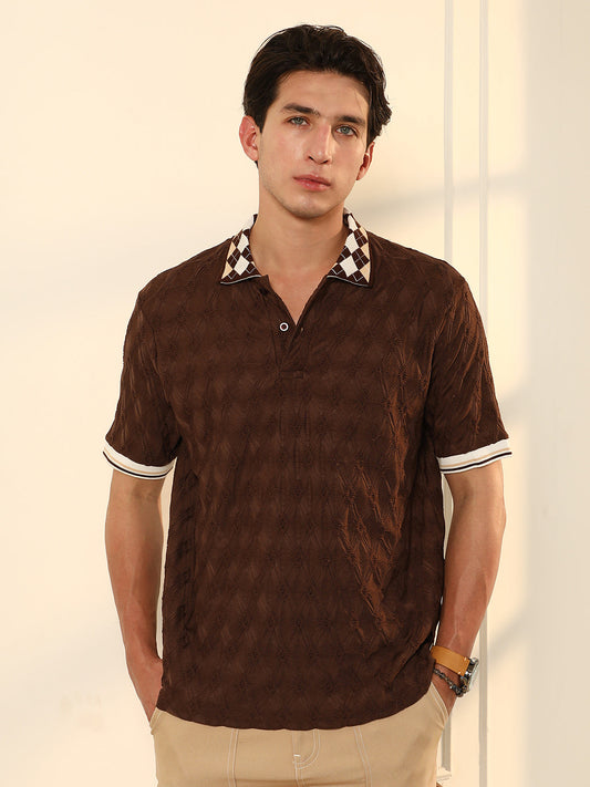 Block Argyle-Knit Polo T-Shirt