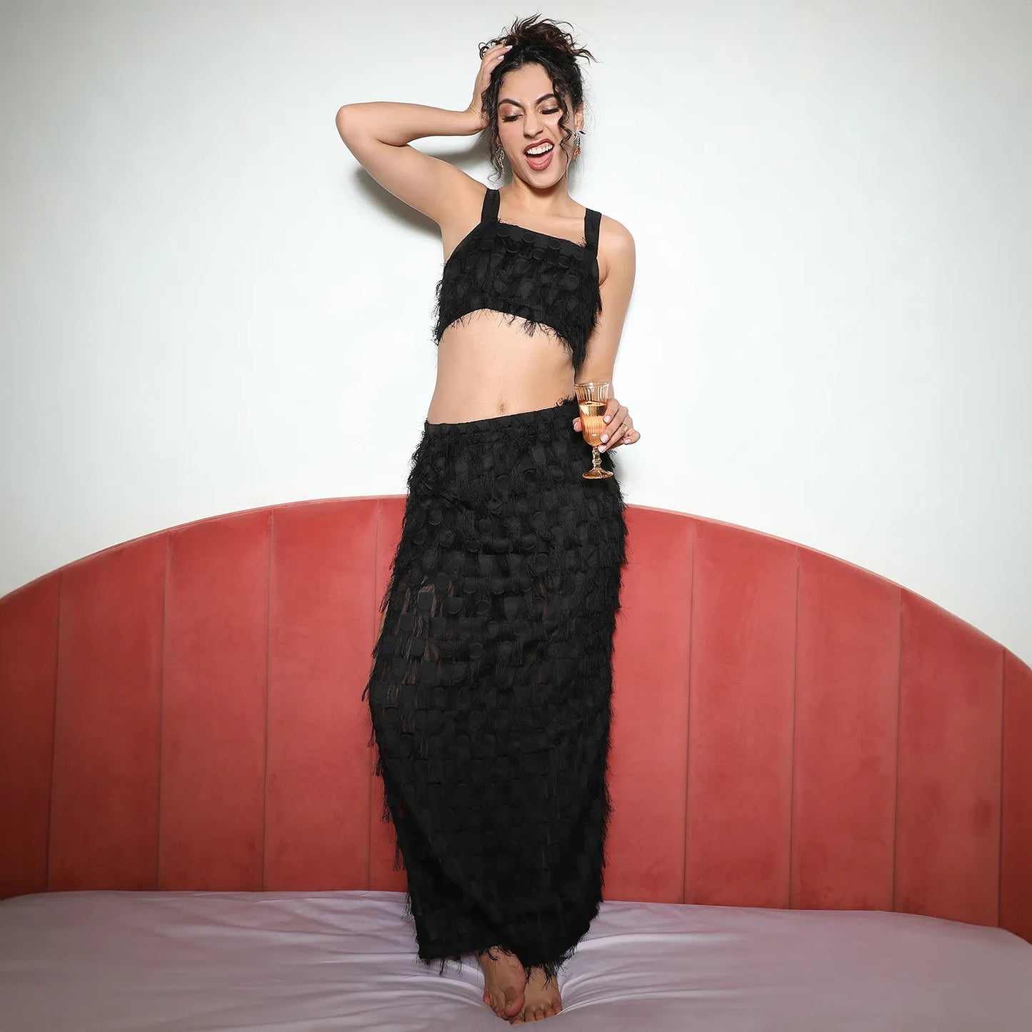 Black Co-Ord Set With Fringing