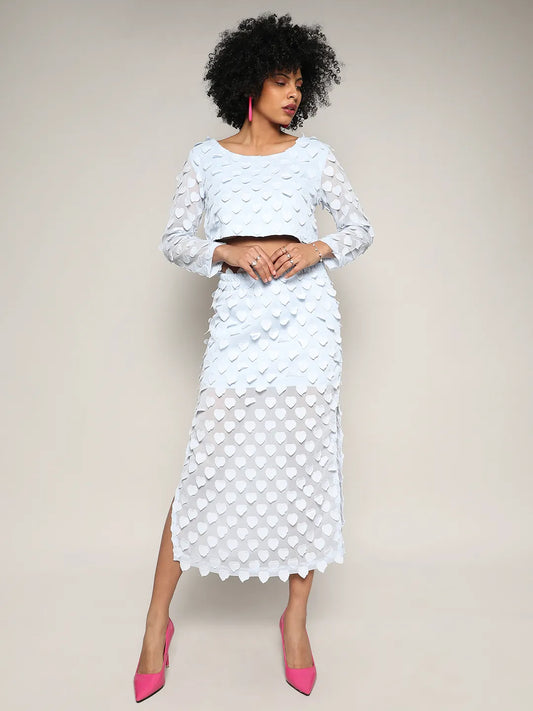Sheer Applique Co-Ord Set With Slit