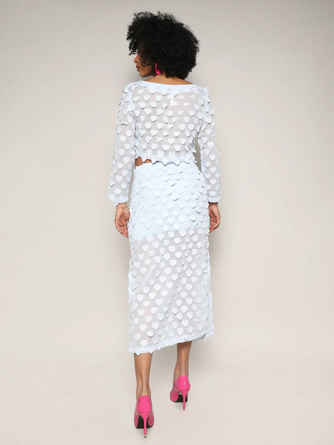 Baby Blue Sheer Applique Co-Ord Set With Slit