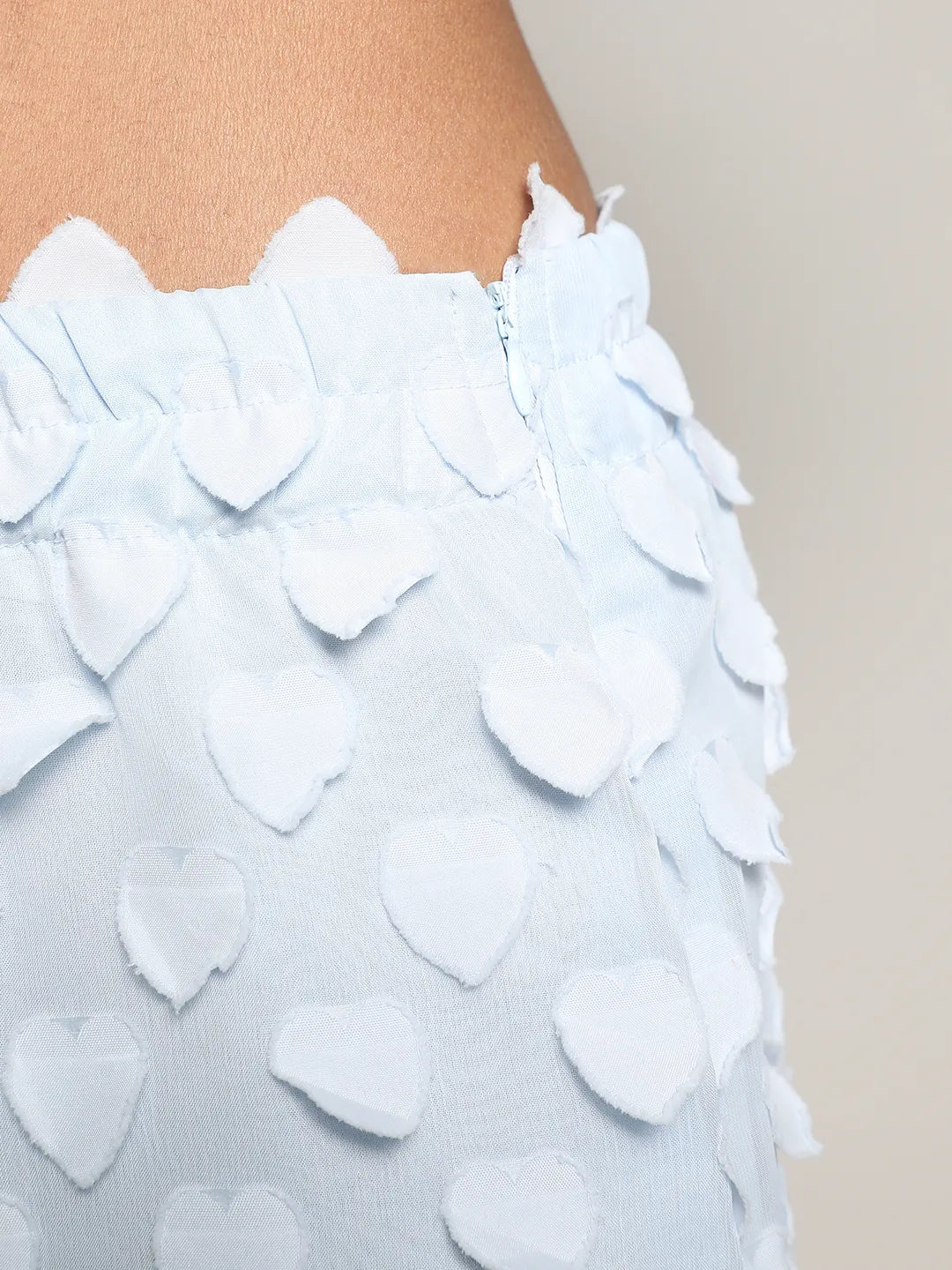 Baby Blue Sheer Applique Co-Ord Set With Slit