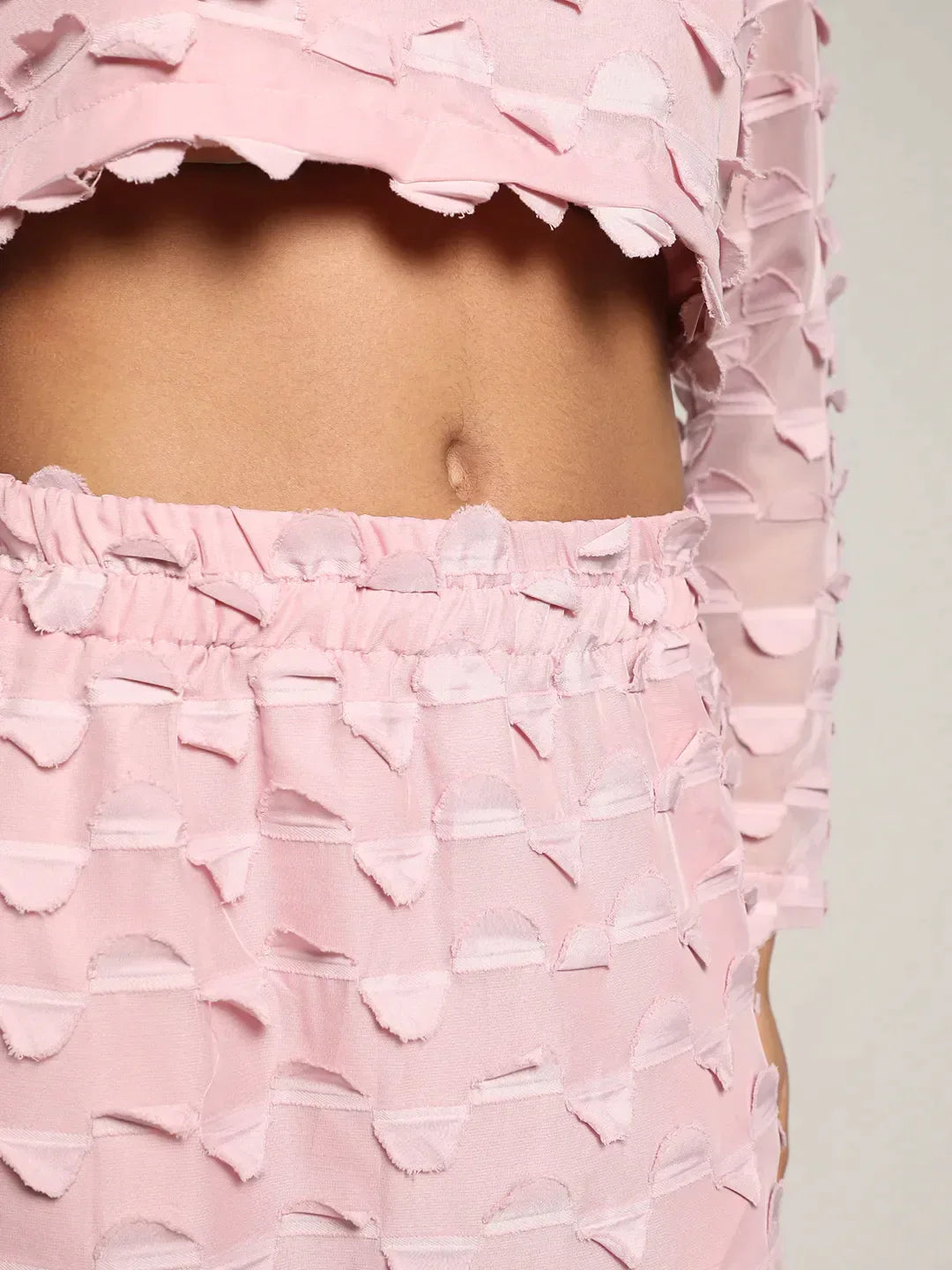 Blush Pink Sheer Applique Co-Ord Set With Slit