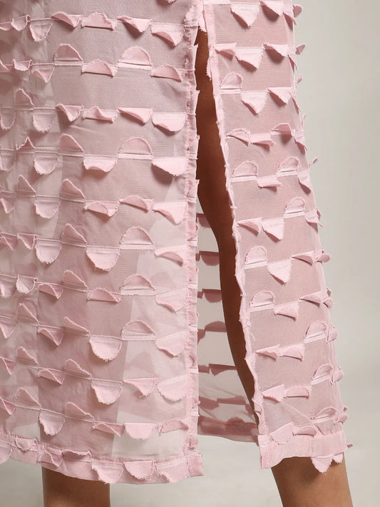 Blush Pink Sheer Applique Co-Ord Set With Slit