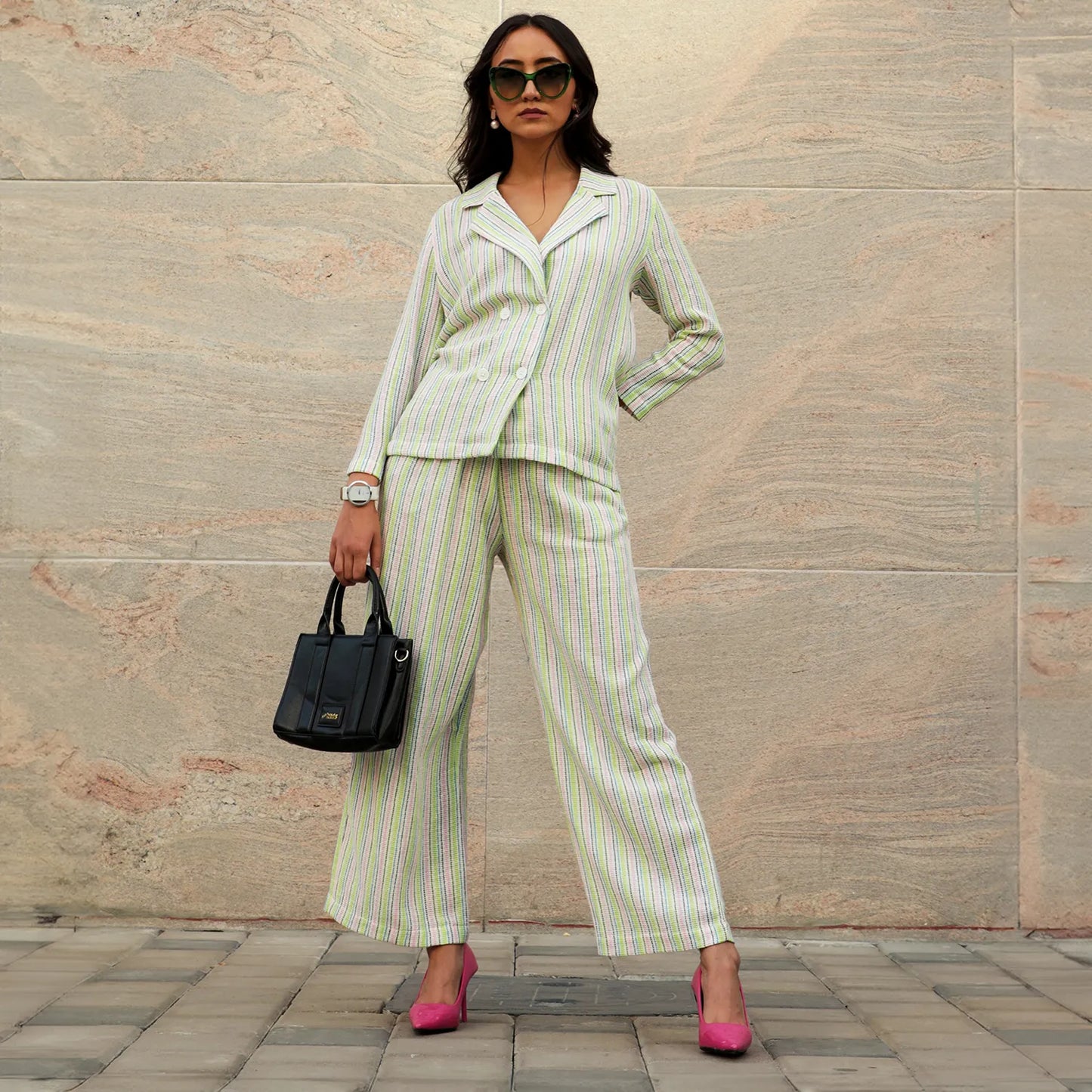 Unbalanced Striped Double-Breasted Co-Ord Set