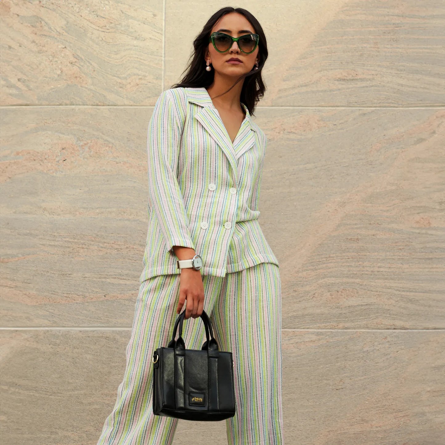 Unbalanced Striped Double-Breasted Co-Ord Set