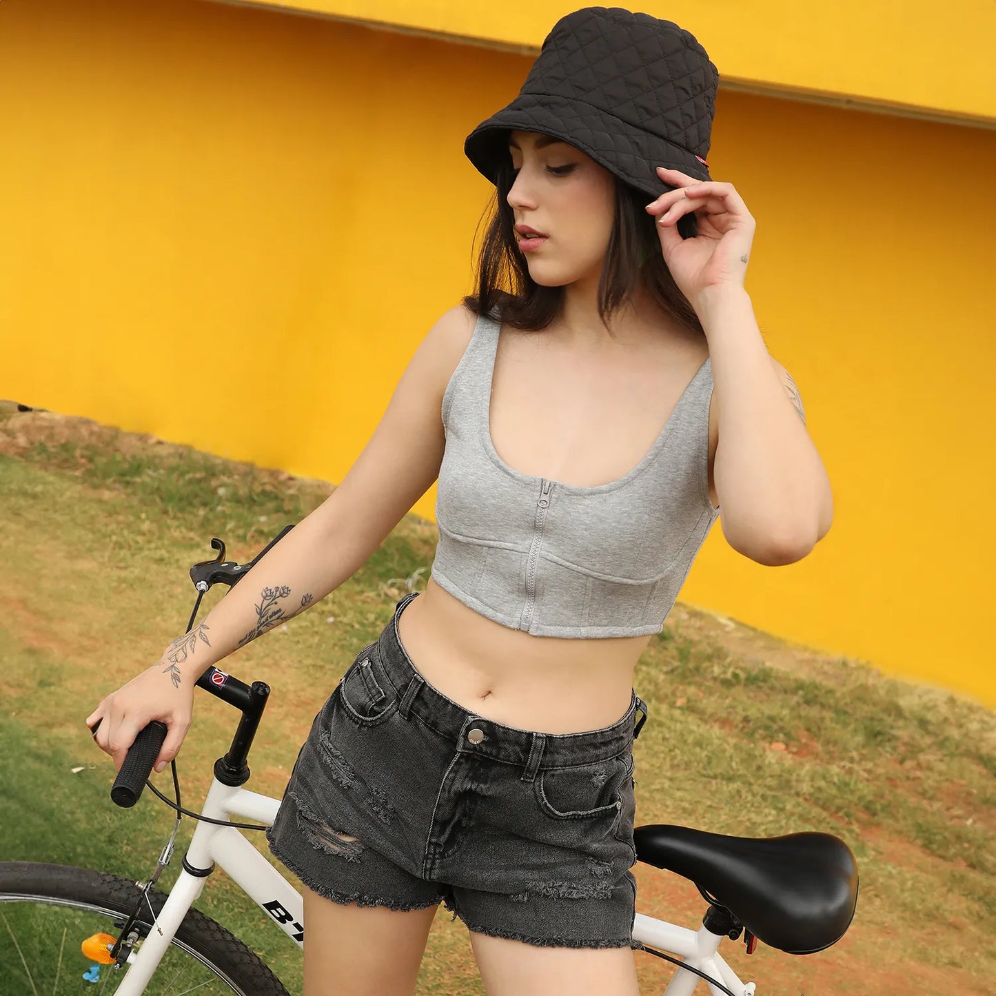 Zip-Front Cropped Corset Top