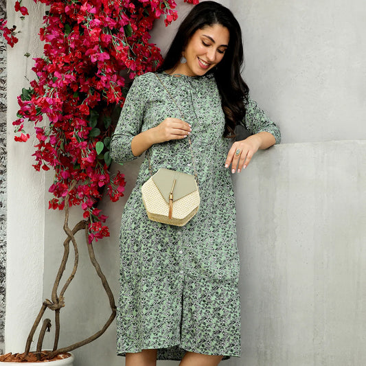 Button-Front Midi Dress