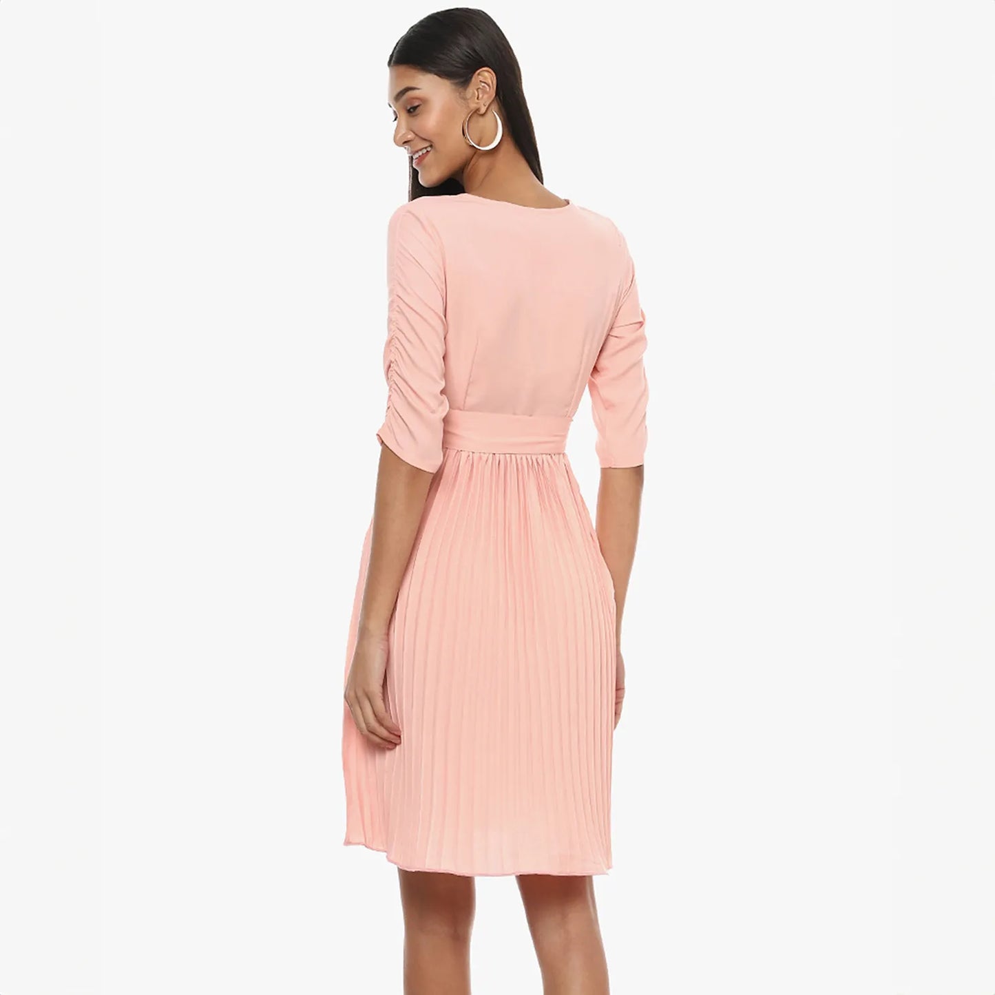 Pleated Tie-Up Dress