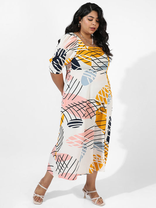 White Botanical Print Dress