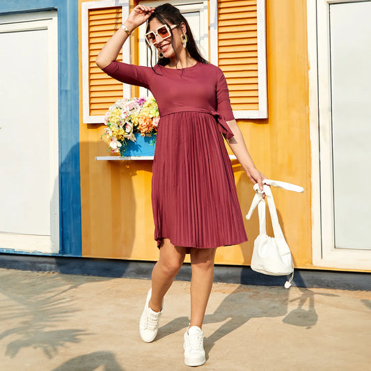 Pleated Tie-Up Dress