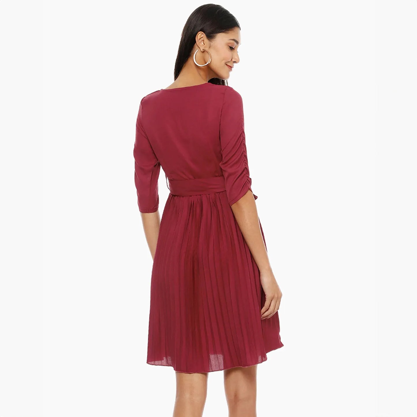 Pleated Tie-Up Dress