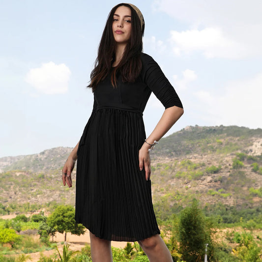 Pleated Tie-Up Dress