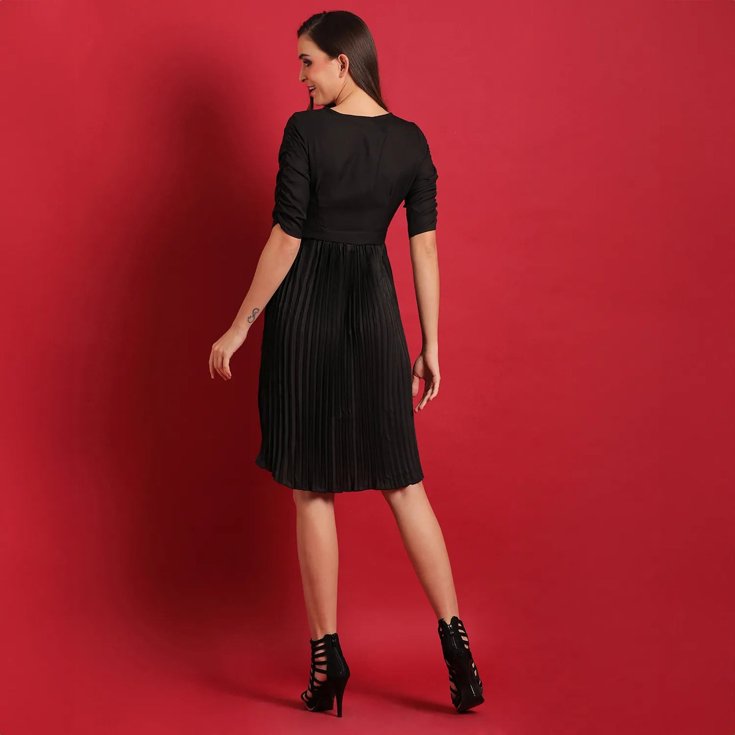 Pleated Tie-Up Dress