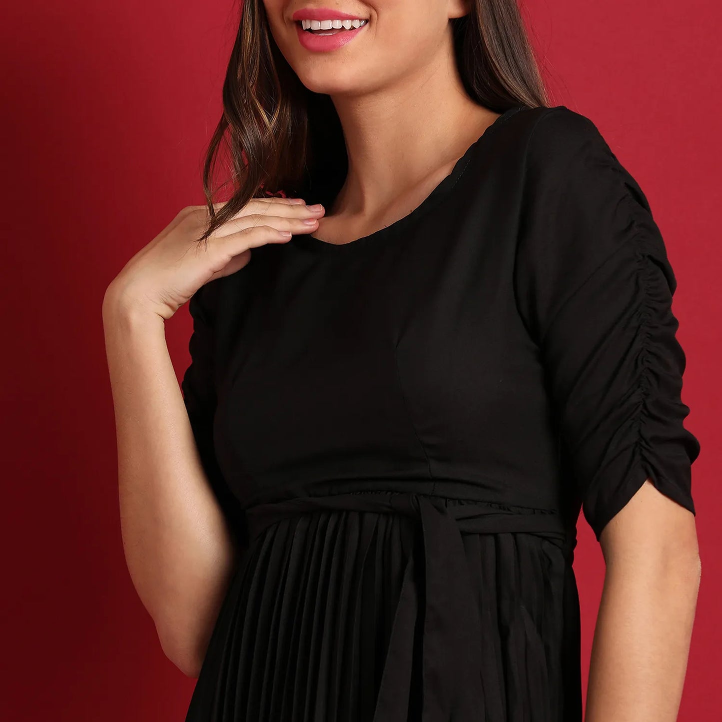 Pleated Tie-Up Dress