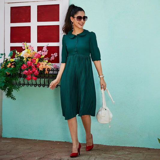 Pleated Tie-Up Dress