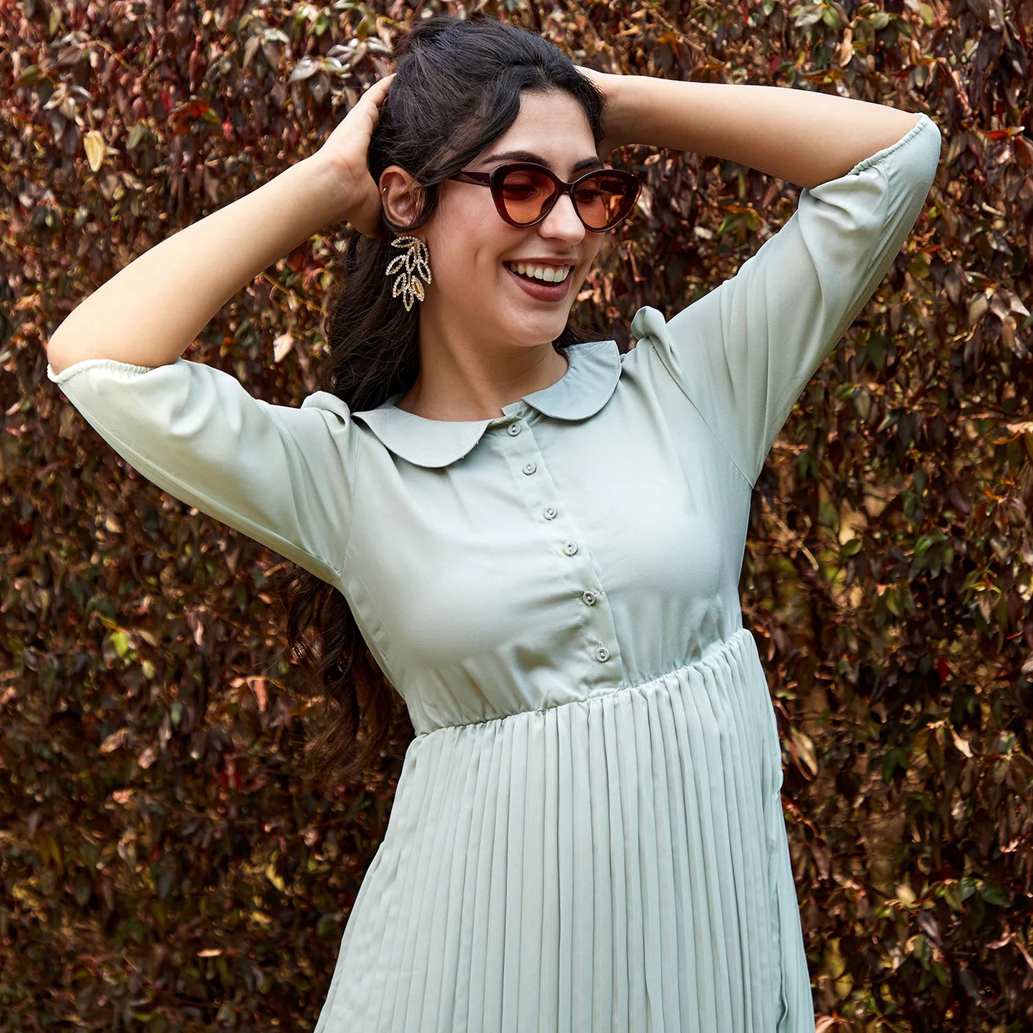 Pleated Tie-Up Dress