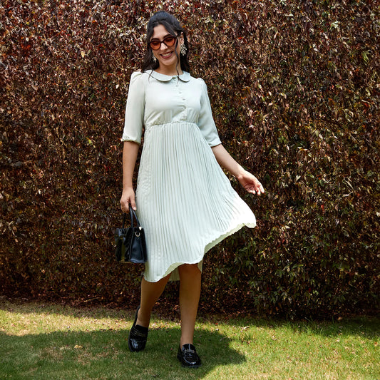 Pleated Tie-Up Dress