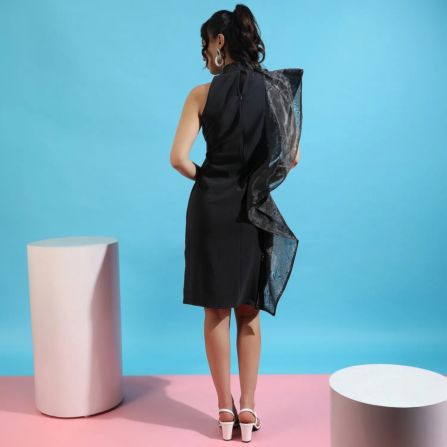 Asymetrical Dress With Organza Detail