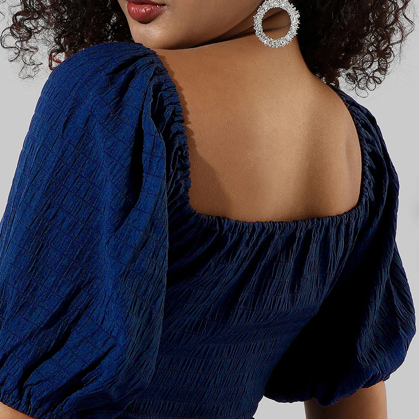 Puff-Sleeved Creased Dress