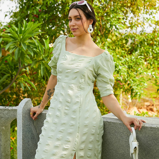 Creased Dress With Slit Detail