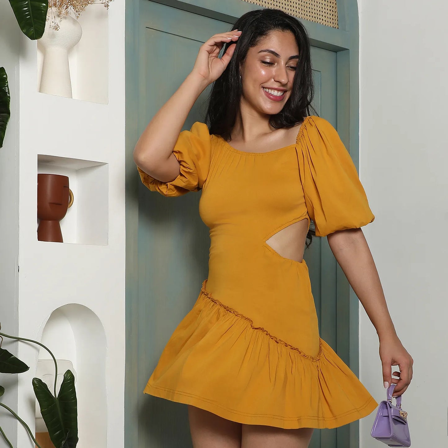Asymmeterical Cut-Out Mini Dress