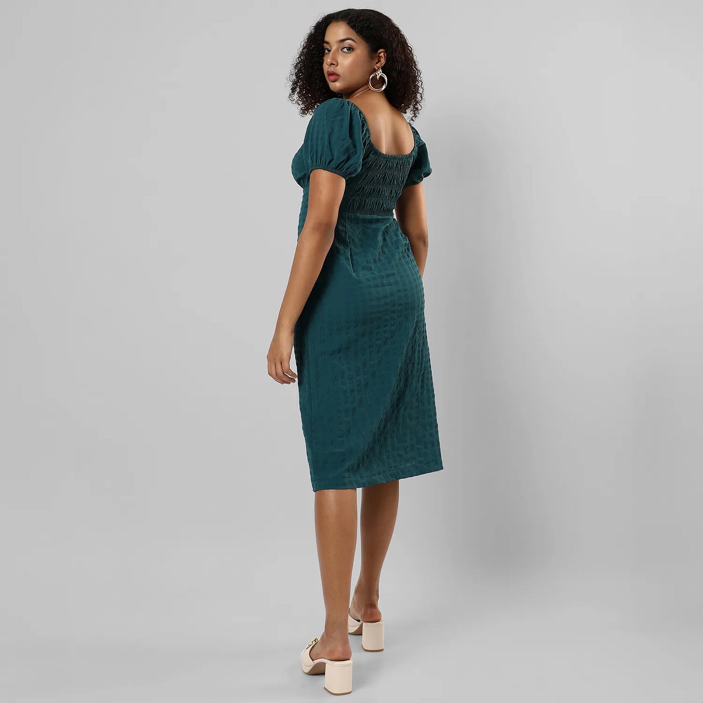 Creased Slit Midi Dress