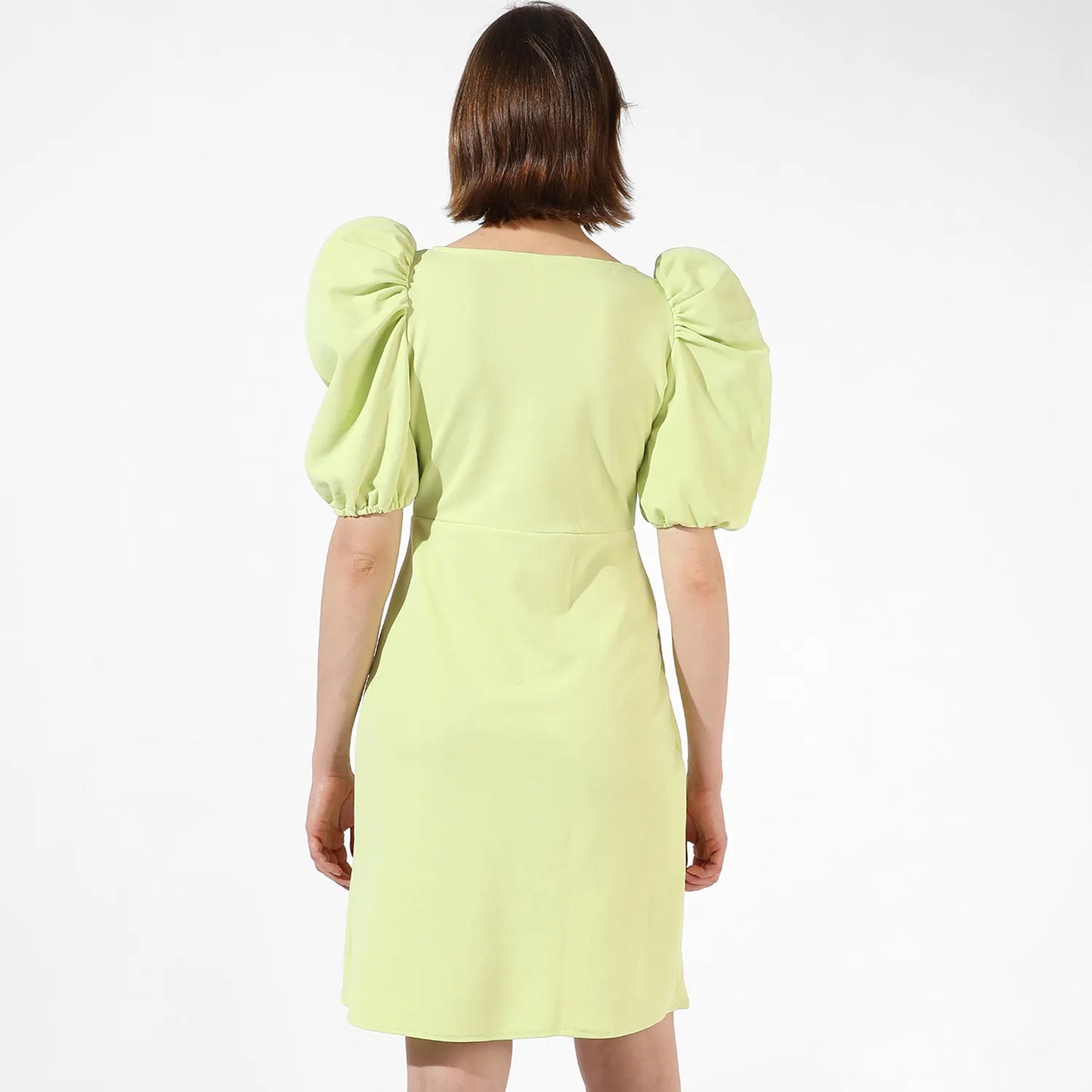 Puff-Sleeved Wrap Dress