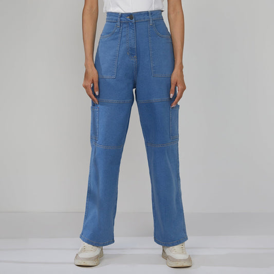 Straight Fit Cargo Denim Jeans