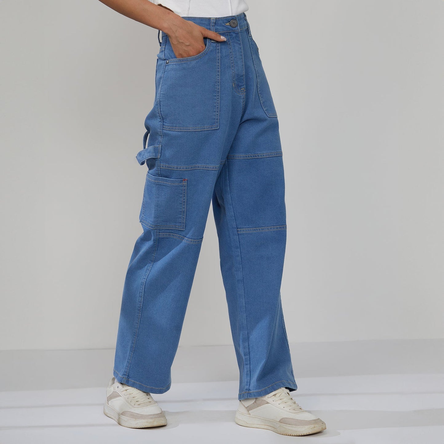 Straight Fit Cargo Denim Jeans