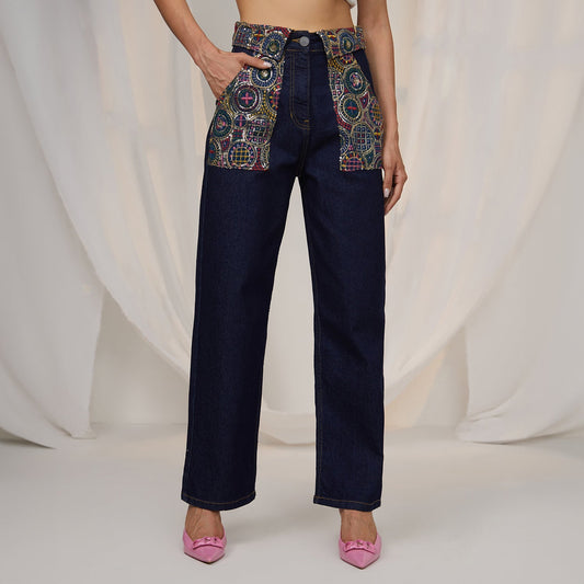 Embroidered Patch Denim Jeans