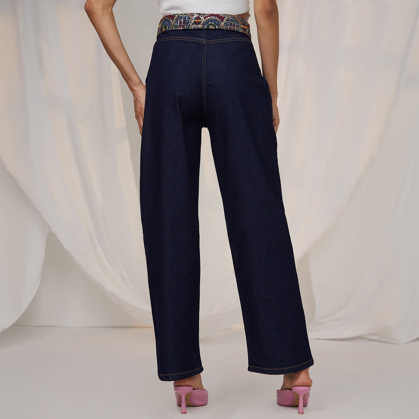 Embroidered Patch Denim Jeans