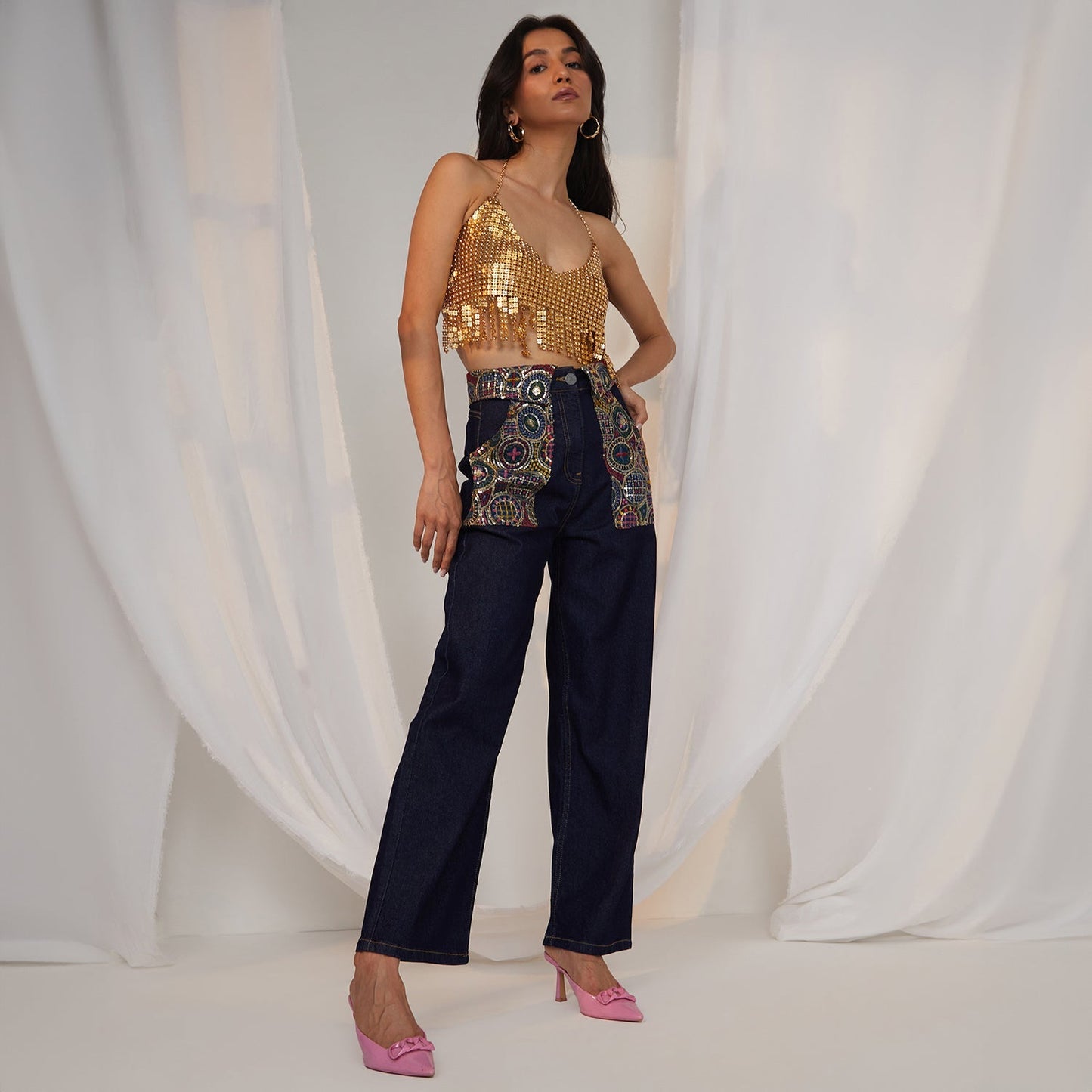 Embroidered Patch Denim Jeans