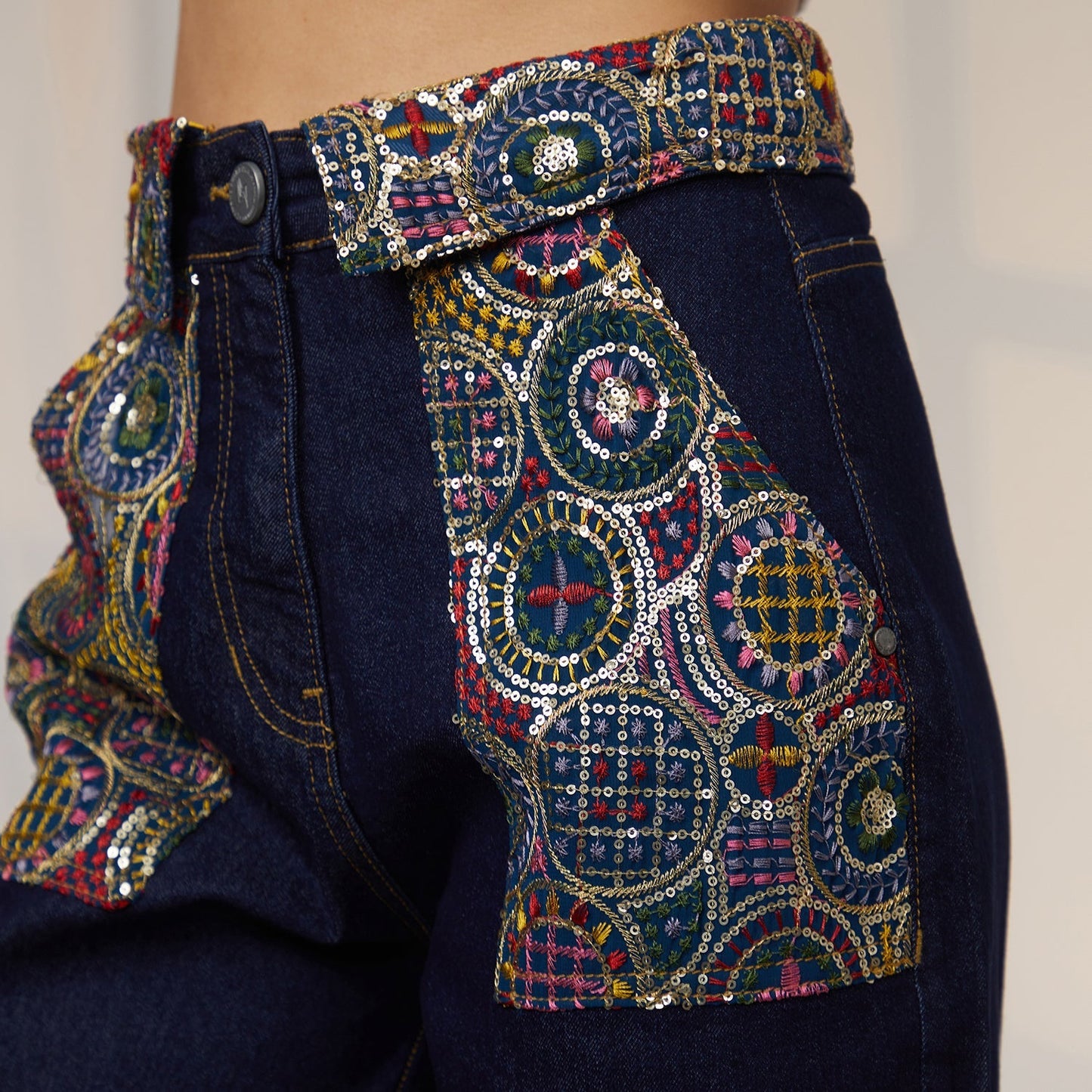Embroidered Patch Denim Jeans