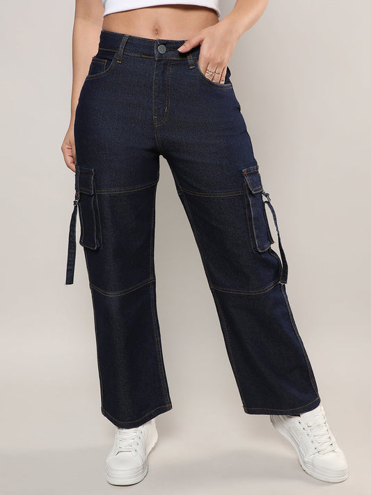 Straight Fit Cargo Denim Jeans