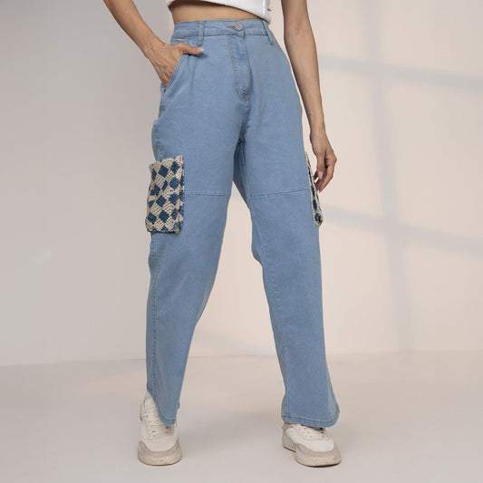 Contrast Patch Denim Jeans