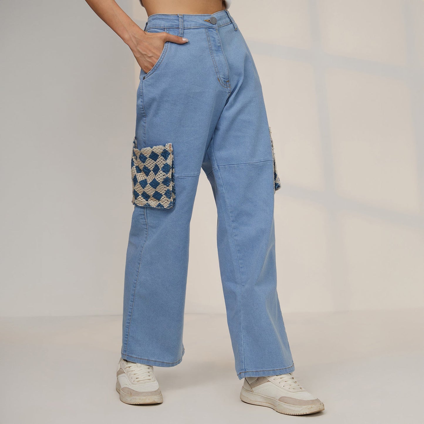 Contrast Patch Denim Jeans