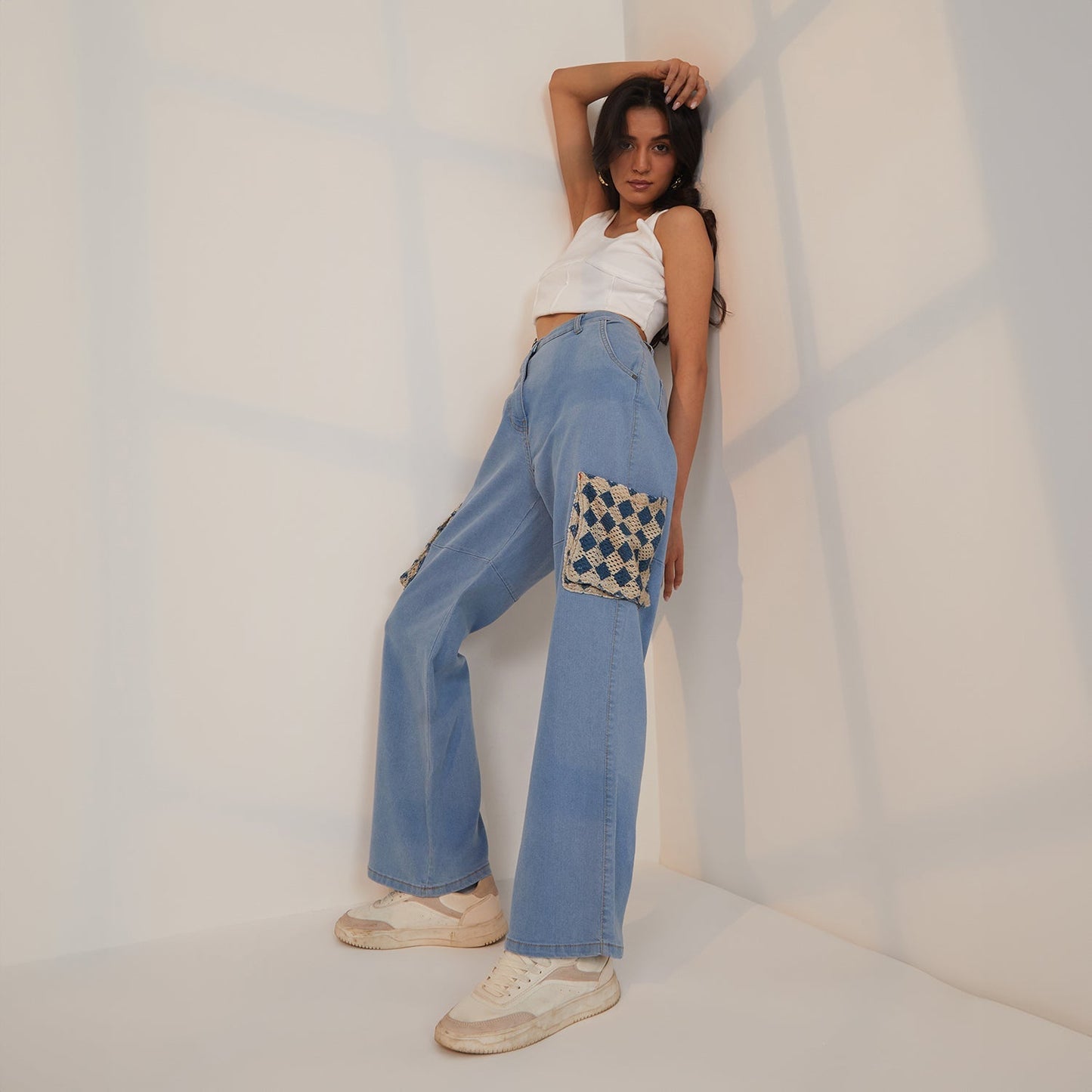 Contrast Patch Denim Jeans