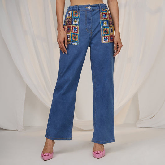 Contrast Patch Denim Jeans