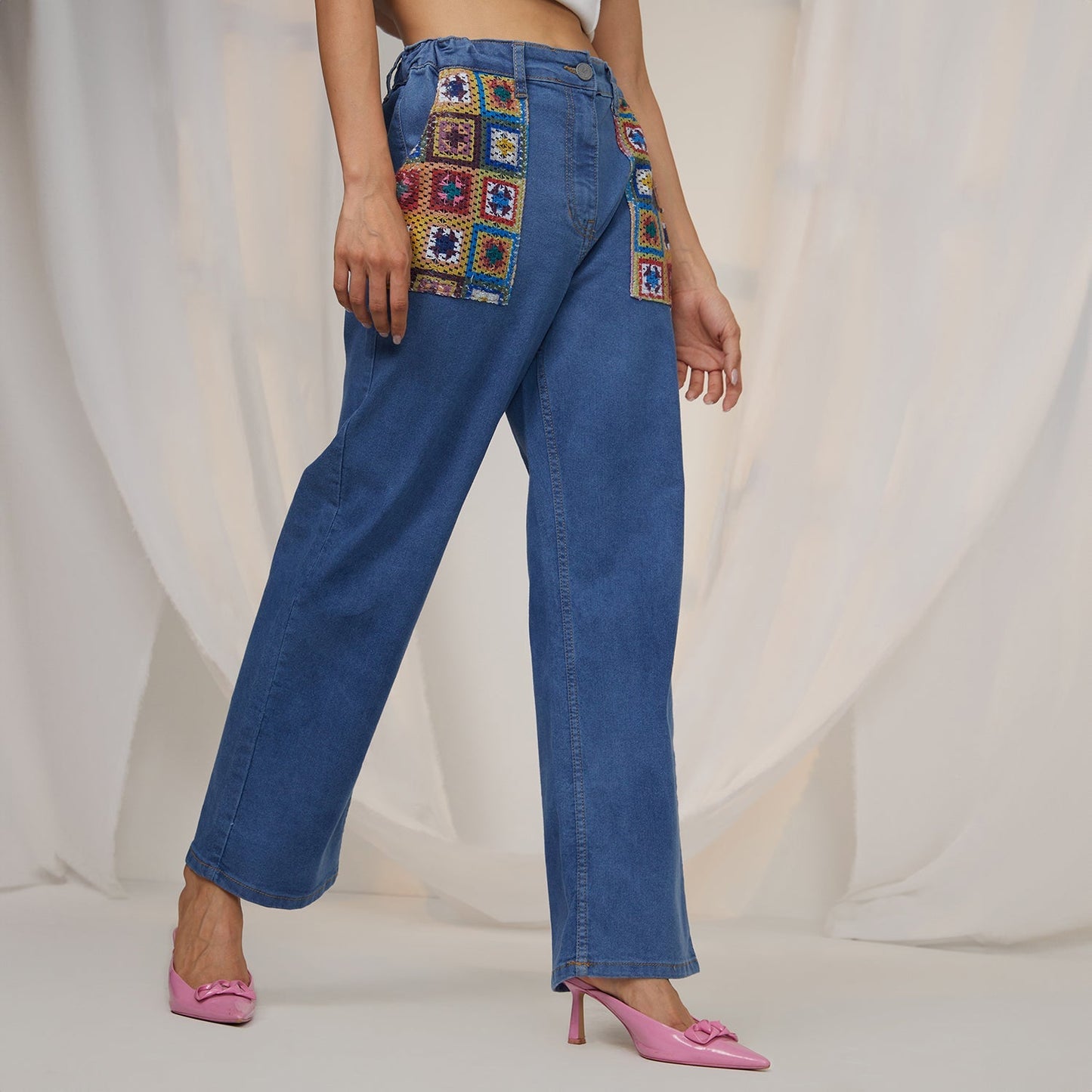 Contrast Patch Denim Jeans