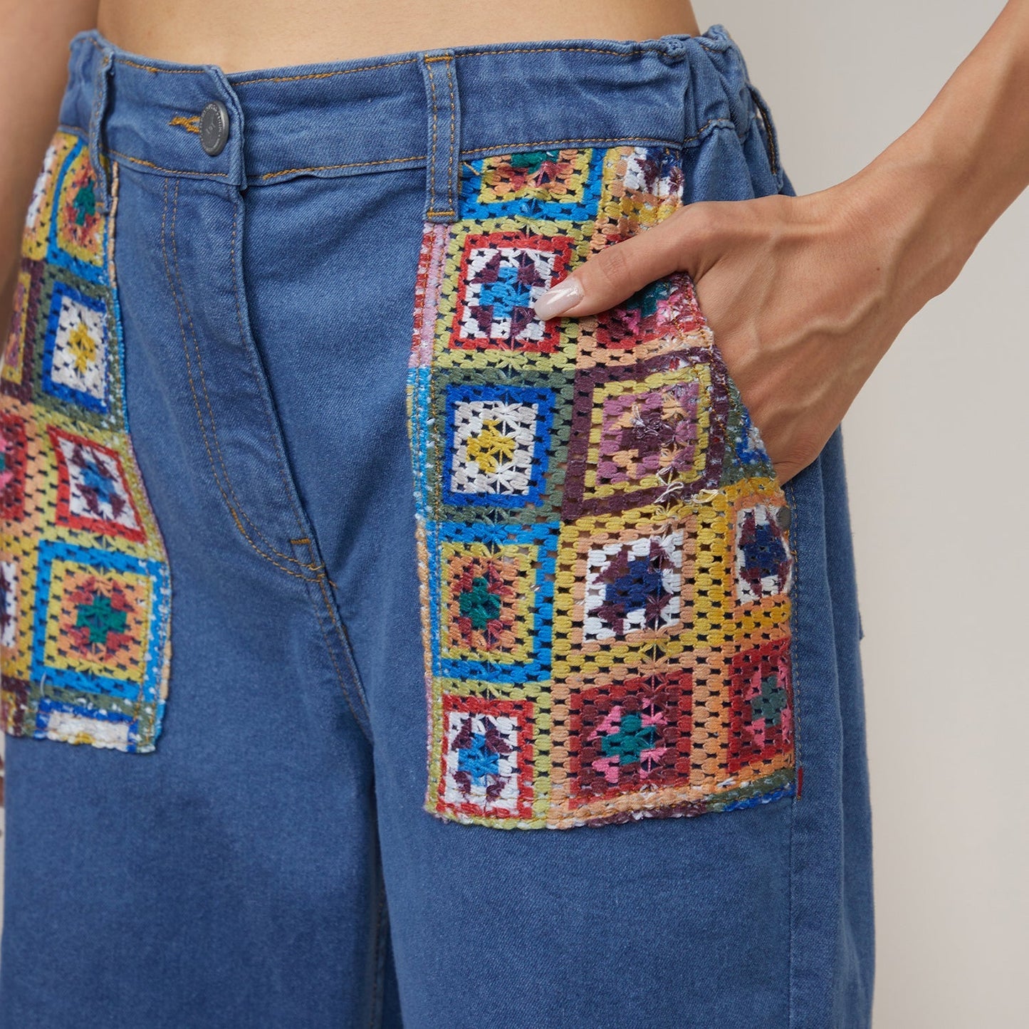Contrast Patch Denim Jeans