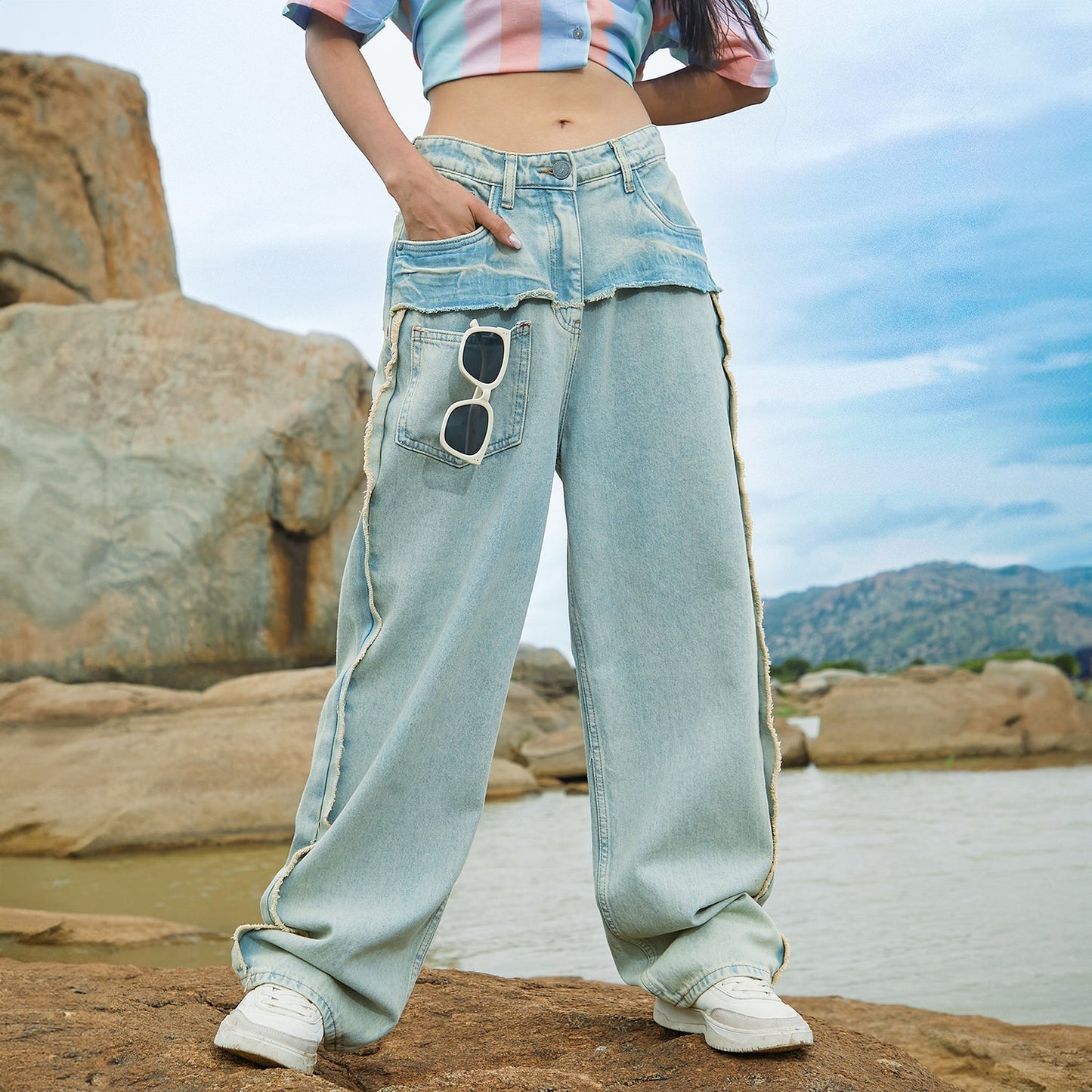 Fringed Straight Denim Jeans