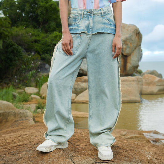 Fringed Straight Denim Jeans